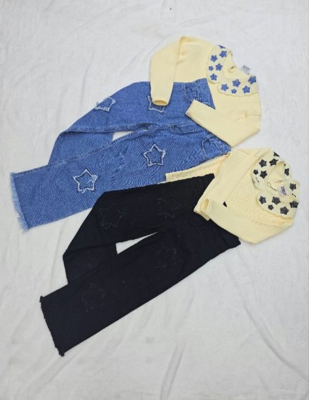 طقم بناتي خريفي نجوم + بنطلون جينز